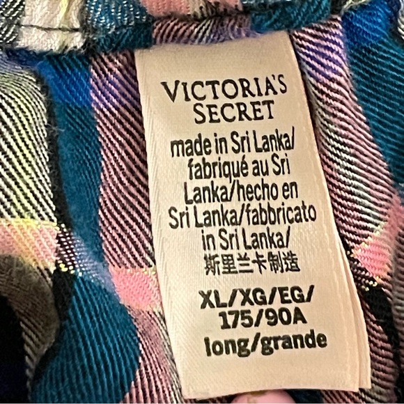 Victoria’s Secret Plaid Pajama Joggers Pink Blue Black White Metallic Silver XL - Picture 7 of 12